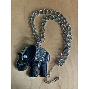 Elephant  Women's Necklace Black And Silver  Color With Rhinestone  New